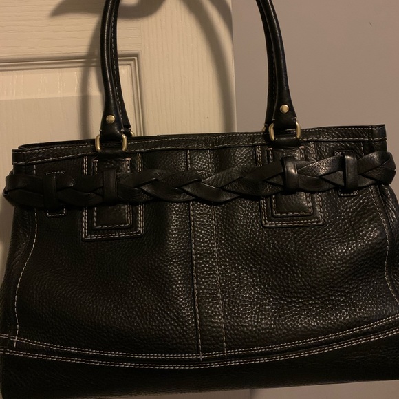 Coach Black Leather Hamptons Braided Satchel - Picture 3 of 7
